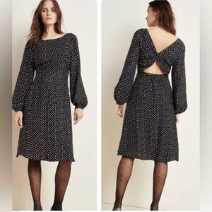 NWT Anthropologie Agatha Midi Twist Back Dress - Black with White Dots Size 10